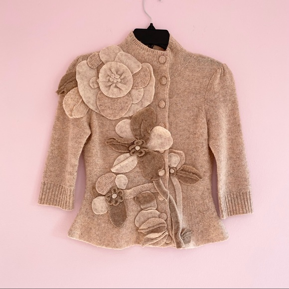 Anthropologie Tops - Anthropologie Wool Button Up Floral Cardigan